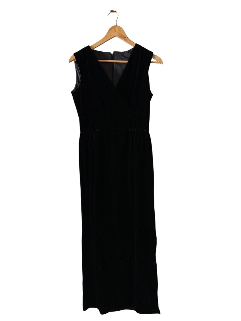 Dramatic Vintage Velvet Column Maxi Dress Black